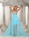 Silver Sequin Bodice Aqua Prom Long Skirt With Knee Length Lining