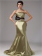 Mermaid Elastic Woven Satin Olive Green Amazon Prom Dress With Purple Sash