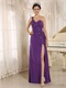 Dark Orchid Slit Evening Dress Sequin Applique From Shoulder To Waist