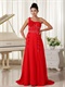 Red Evening Dress One Shoulder With Hand Made Flowers For Drinking Party