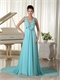 Aqua Blue V-neck Evening Dress Open Back Stage Show Most Choice