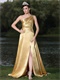 Amiable Gold One Shoulder Slit Design Prom Dress For Garden Party