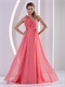 Smart One Shoulder Watermelon Thanksgiving Party Dress Has 3D Flowers Design