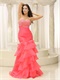 Watermelon Organza Layers Sheathy Mermaid Prom Dress Good Figure