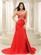 Sweetheart Red Chiffon 2019 Spring Event Dress Brush Train With Slit