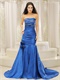 Modest Strapless Royal Blue Satin Wedding Party Dress Mermaid