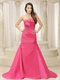 Simple Style Rose Pink Bowknot Prom Dress Ceremony Appropriate