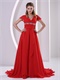 Red V-neck Cap Sleeves Design Chiffon Prom Gowns For Engagement Supplier