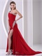 Wine Red One Shoulder Sexy Side Slit Prom Dress Plus Size Custom Made