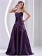 Eggplant Purple Slender A-line Dignified Evening Dress With Hand Made Flowers