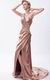 One Shoulder Beaded Side Split Rose Brown Evening Dress