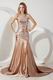 Mermaid Split Skirt Golden Evening Dress With Sequin Bodice
