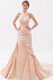 Halter Mermaid Chapel Peach Puff Prom Evening Dress With Appliques