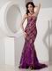 Purple Mermaid Evening Dress With Gold Applique Emberllish