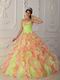 Organza Multi-Color Quinceanera Dress With Ruffles Skirt