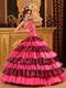 Rose Pink Beautiful Quinceanera Dress With Zabra Layers Skirt