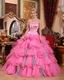 Layers Organza Skirt Hot Pink Quincaenera Dress For Winter Wear