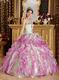 Fuchsia and Apple Green Cascade Quinceanera Dress Top Designer