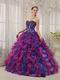 Blue Violet And Fuchsia Contrast Color Skirt Quinceanera Dress