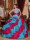 Deep Sky Blue And Fuchsia Cascade Skirt Quinceanera Gown