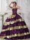 Purple and Golden Layers Puffy Quinceanera Dress By Top Designer