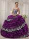 Purple And Zebra Quinceanera Dress With Layers Ruffled Skirt