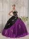 Appliqued Strapless Black and Purple Quince Dress For Young Girl