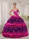 2014 Strapless Fuchsia Quince Dress Skirt With Rolled Flowers