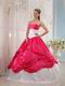 Deep Pink Trimed Designer Appliques Decorate Quince Dress