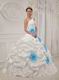 Single One Shoulder Ivory Quince Dress With Aqua Blue