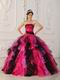 Fuchsia And Black Ruffled Skirt Custom Made Quinceanera Dress
