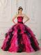 Fuchsia And Black Ruffled Skirt Custom Made Quinceanera Dress