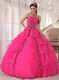 Deep Pink Organza Paillette Puffy Skirt Quinceanera Girls Dress