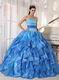 Muliti Blue Organza Fabric Clearance Quince Theme Dresses