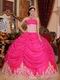 Appliqued Bottom Skirt Hot Pink Quince Party Dress Cheap