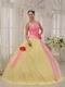Strapless Daffodil Skirt Quinceanera Dress With Pink Flowers