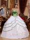 White Discount Quinceanera Dress With Spring Green Details