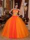 Orange Red Spaghetti Straps Sweet 16 Quinceanera Party Wear