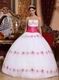 White Strapless Military Ball Dress With Fuchsia Emberllishmests