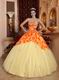 Printed Fabric Bodice Quinceanera Gowns Dresses Light Yellow