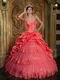 Embroidery Layers Skirt Quinceanera Ball Gown In Watermelon