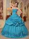 Teal Blue Designer Puffy Quinceanera Dress For 2014 Winter