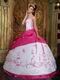 Basque Waist White Quinceanera Dress With Fuchsia Details