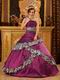 Dark Magenta And Printed Zebra Layers Skirt Quinceanera Gown