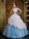 Halter Top White and Blue Quinceanera Dress With Beading