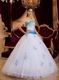 Elegant Trimed White Prom Ball Gown With Azure Blue Applique