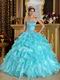 Beaded Sweetheart Aqua Ruffle Skirt Quinceanera Dress Cheap