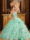 Sweetheart Pale Green Ruffled Ball Gown Winter Quinceanera Dress