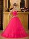 Girls In Deep Pink Quinceanera Dress With Crystals Decorate