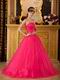 Girls In Deep Pink Quinceanera Dress With Crystals Decorate